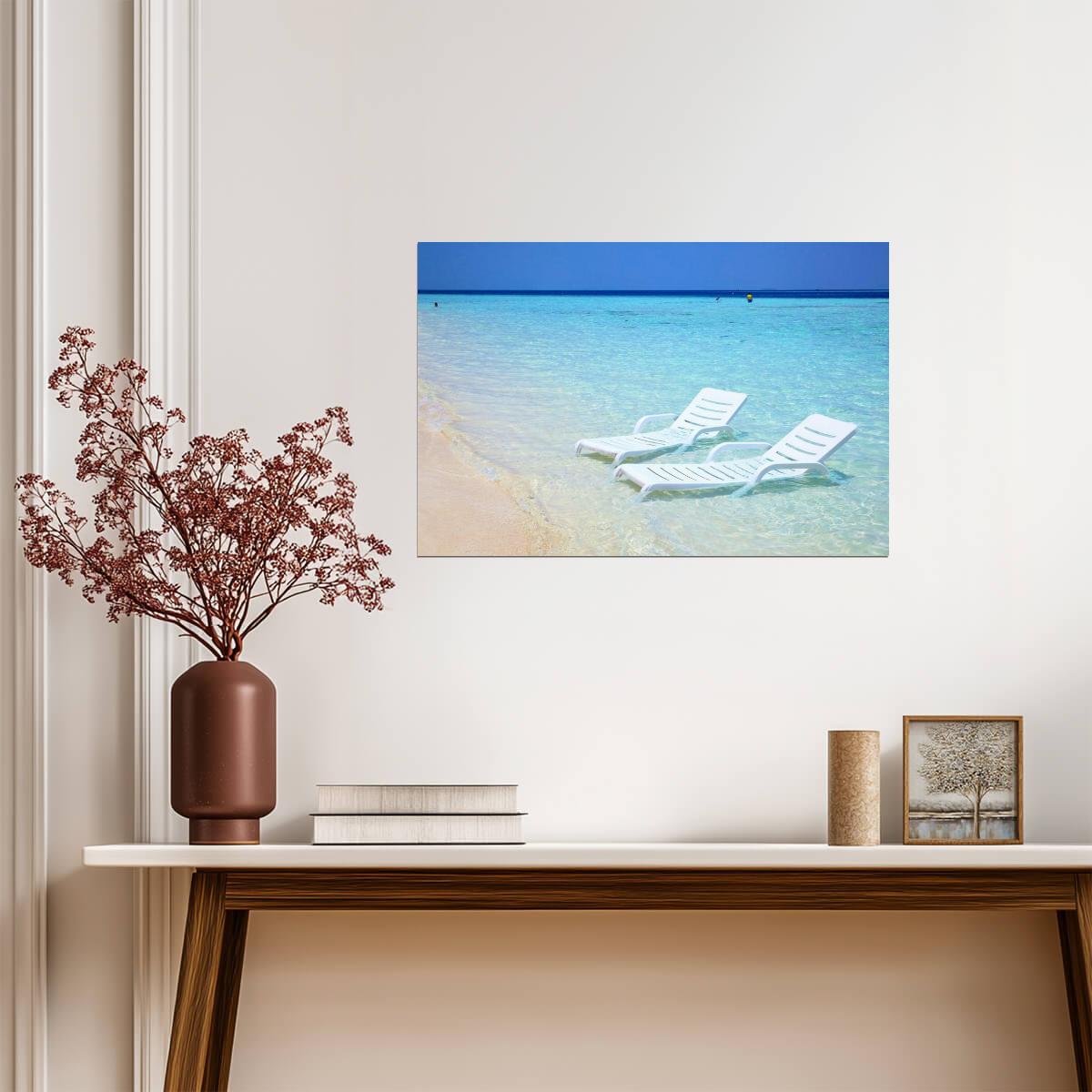 Sunchairs on a Tropical Beach | Paradise Photography Print | Relaxation Poster - Photography Poster