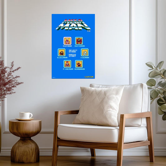 Mega Man Stage Select Screen | Retro 8-Bit Gaming Poster - Video Games Poster
