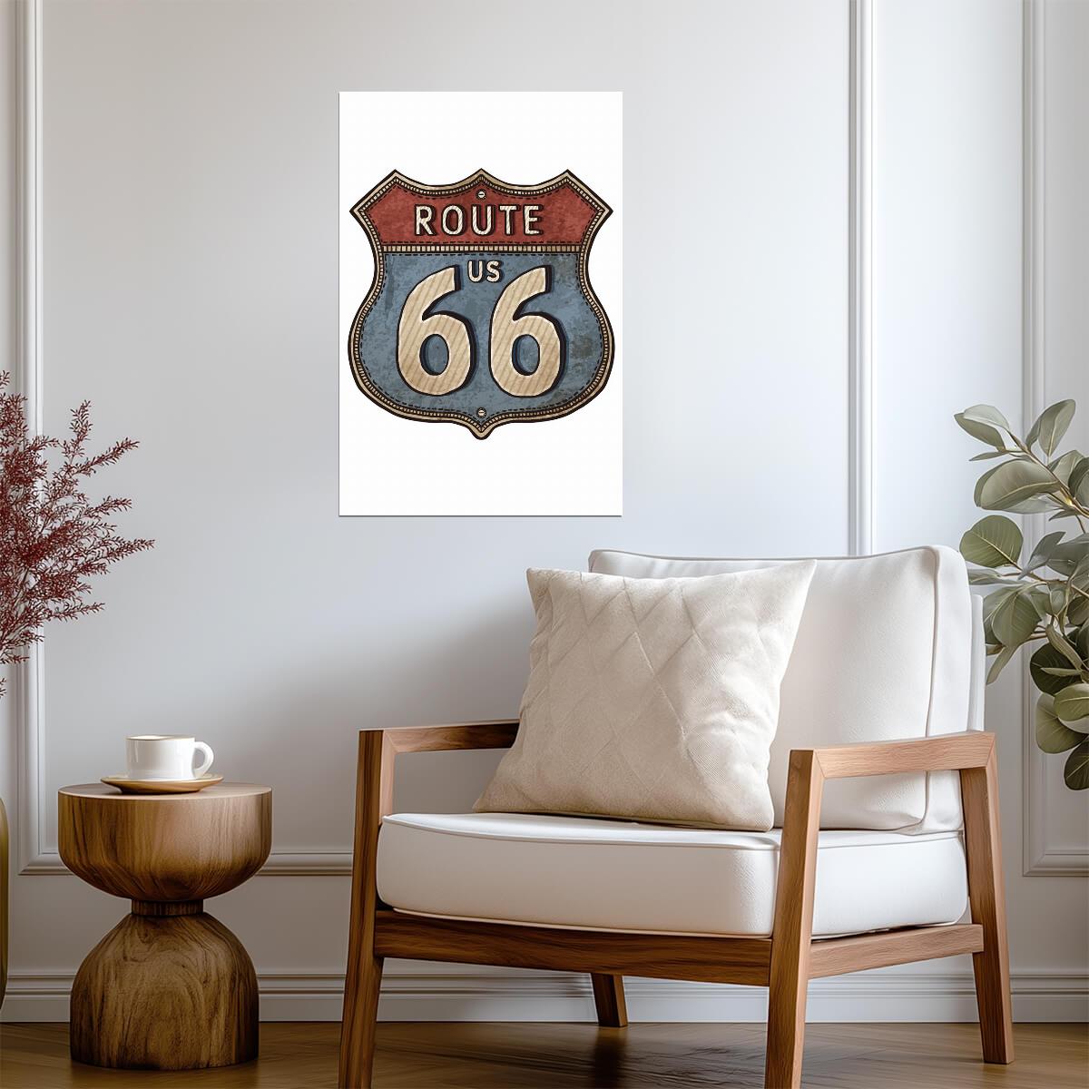 Vintage Route 66 Road Sign | Retro Americana Poster | Classic Highway Art - Type & Quotes Poster