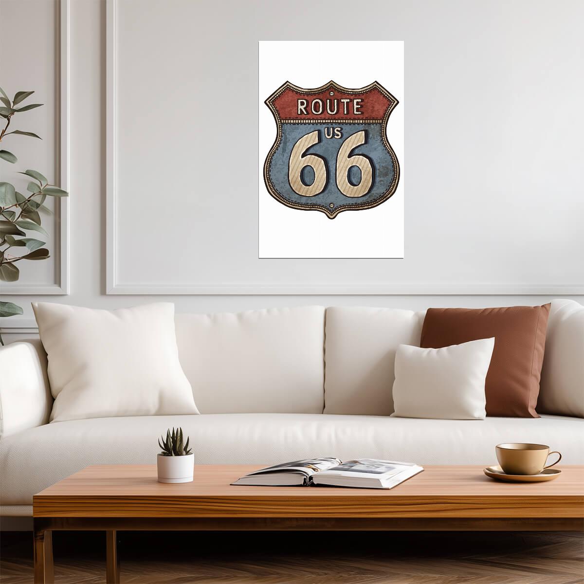 Vintage Route 66 Road Sign | Retro Americana Poster | Classic Highway Art - Type & Quotes Poster