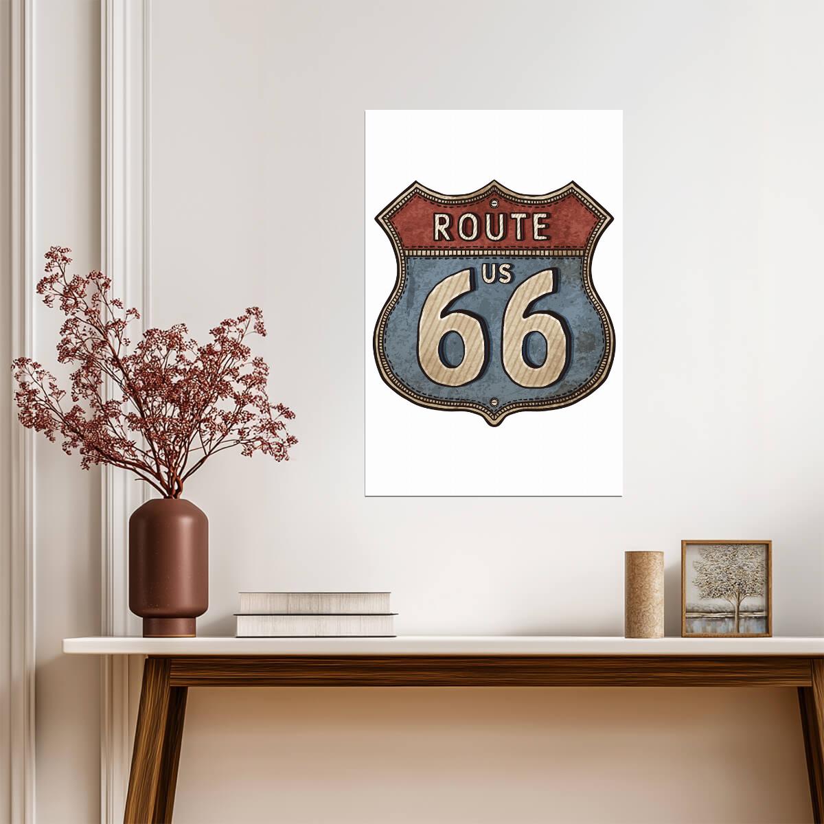 Vintage Route 66 Road Sign | Retro Americana Poster | Classic Highway Art - Type & Quotes Poster