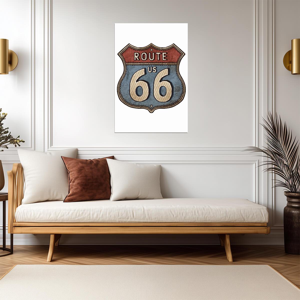 Vintage Route 66 Road Sign | Retro Americana Poster | Classic Highway Art - Type & Quotes Poster