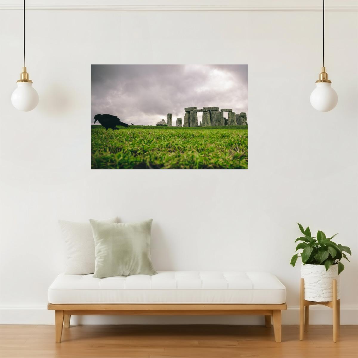 Stonehenge with Black Crow Poster | England Landscape Photography | Historic Wall Art