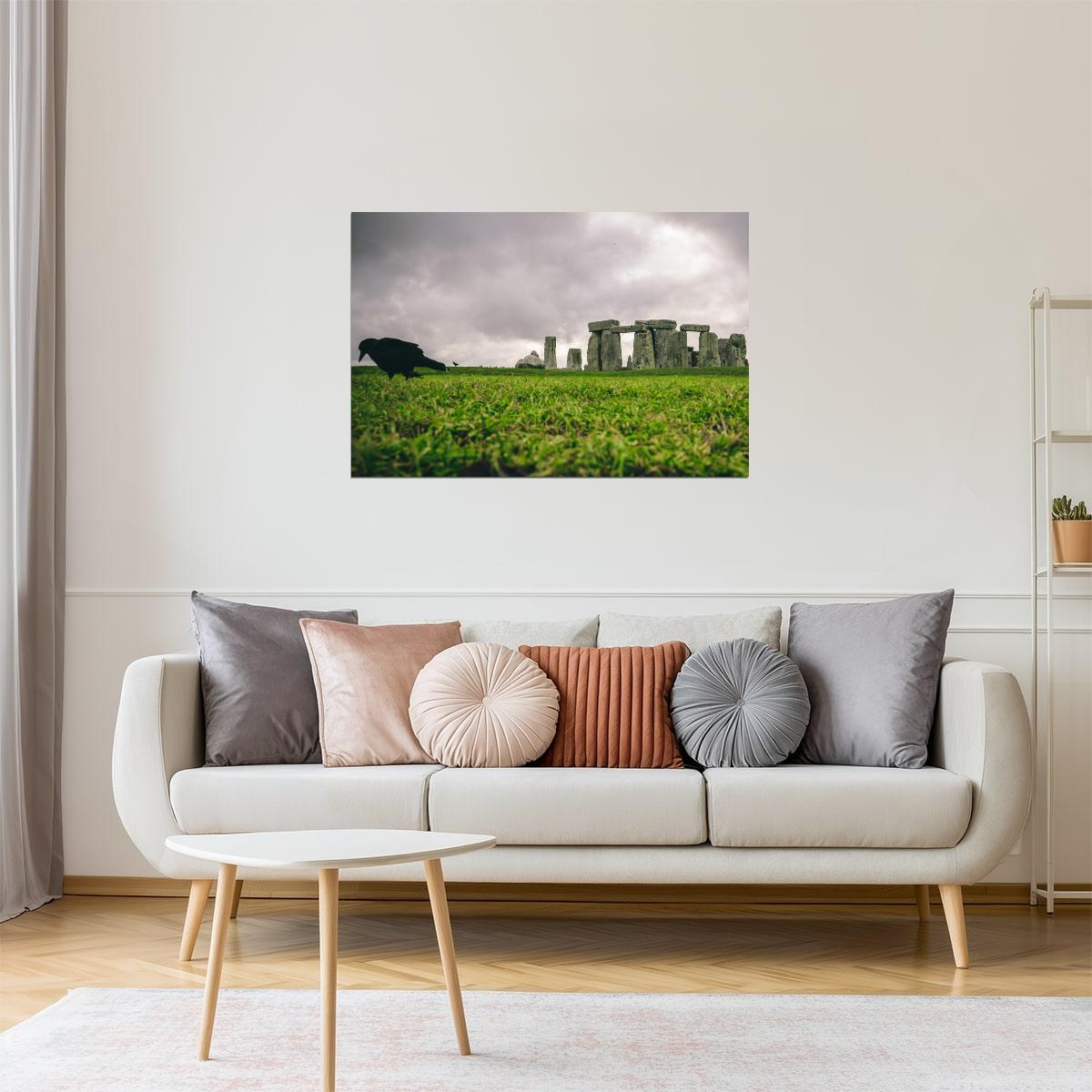 Stonehenge with Black Crow Poster | England Landscape Photography | Historic Wall Art