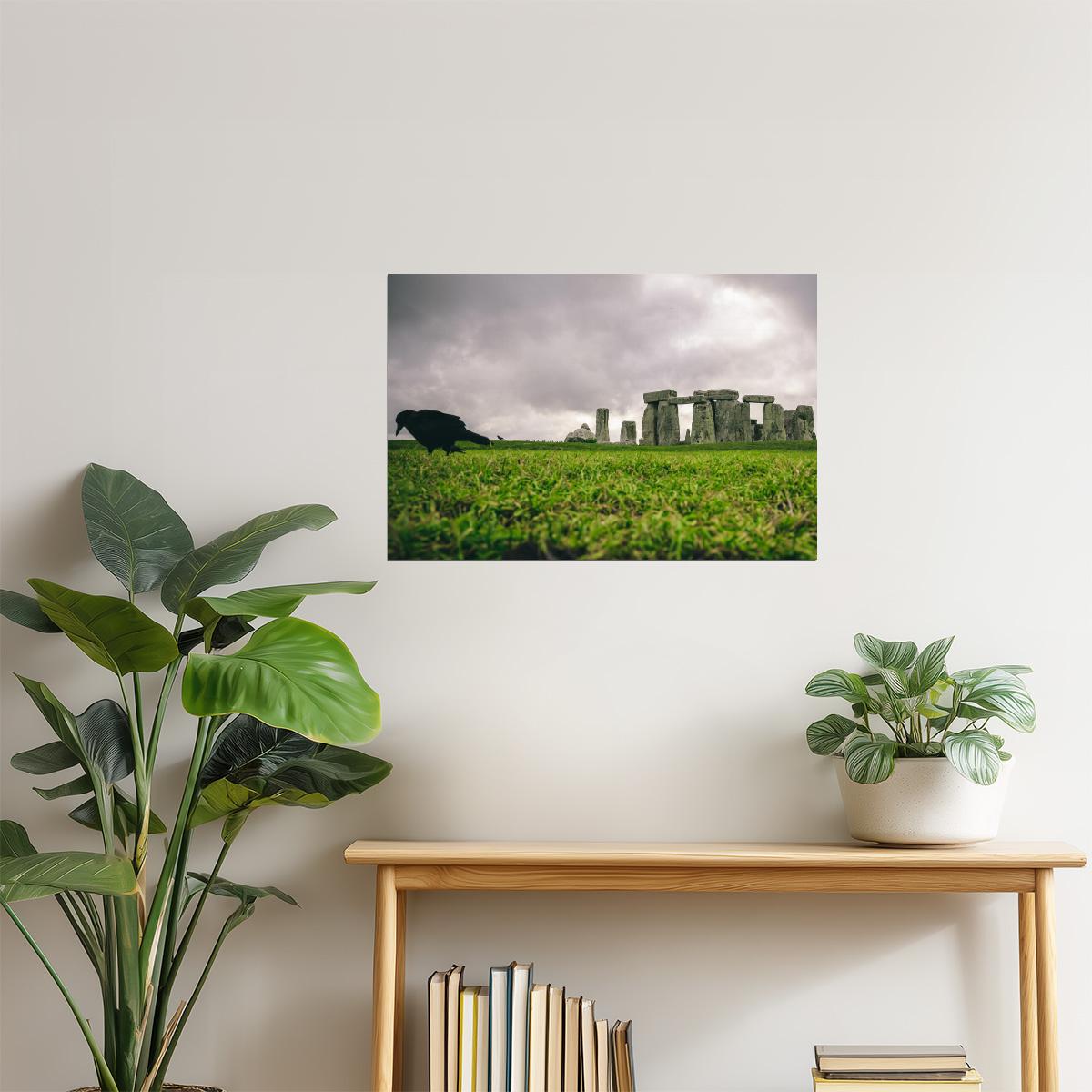 Stonehenge with Black Crow Poster | England Landscape Photography | Historic Wall Art
