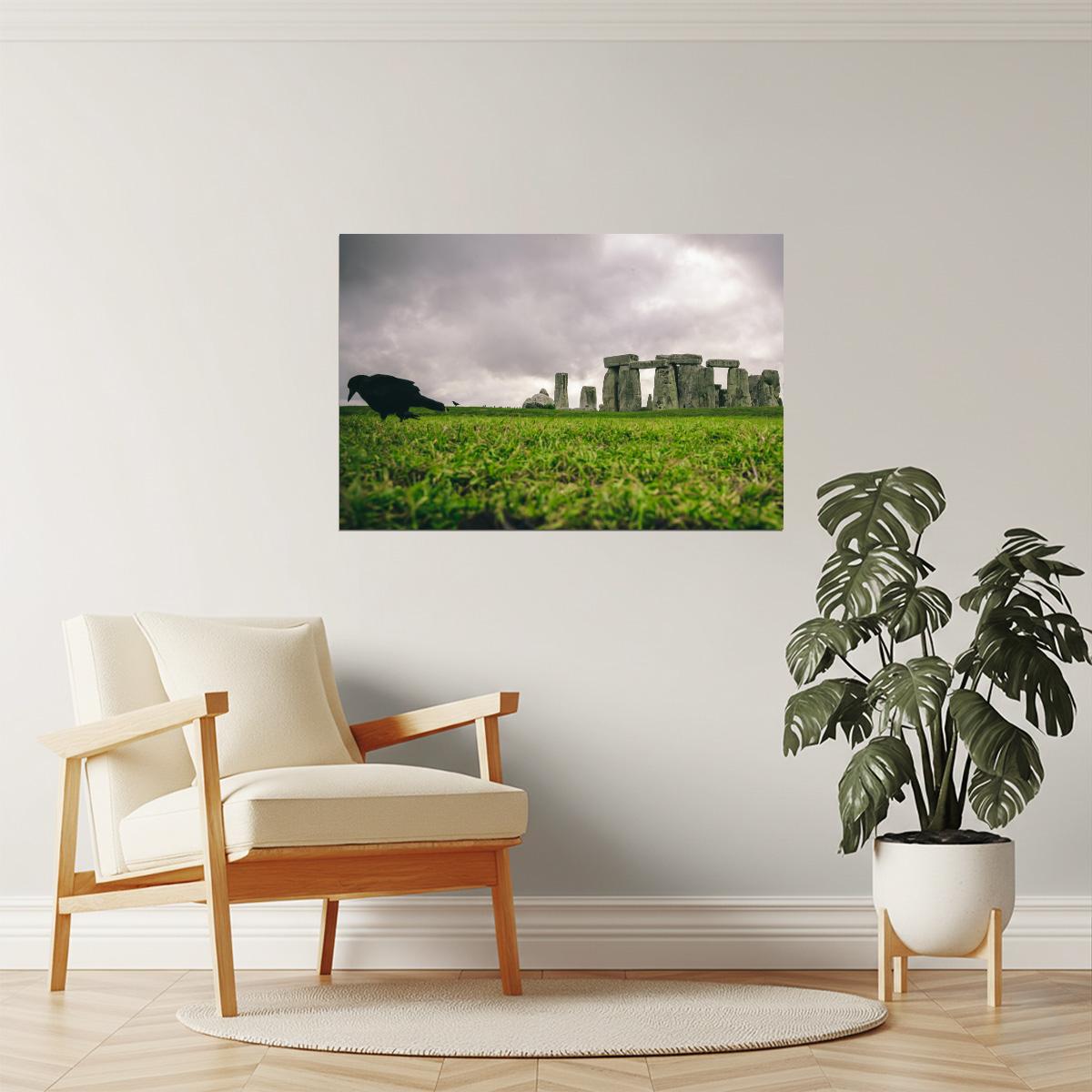 Stonehenge with Black Crow Poster | England Landscape Photography | Historic Wall Art