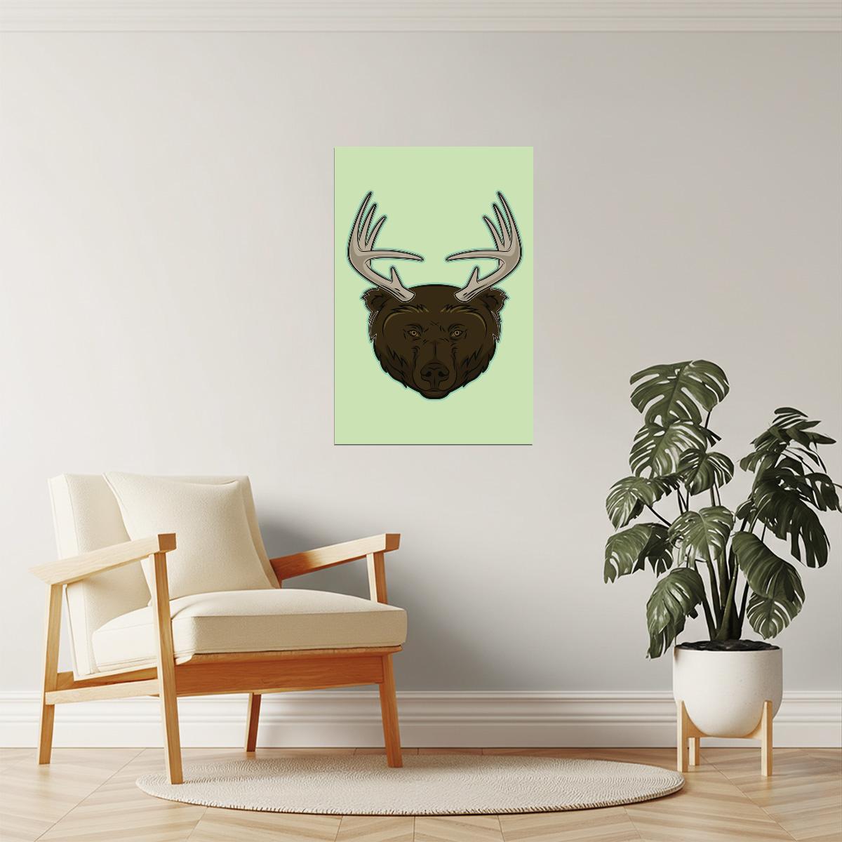 Deer Bear Beer Funny Poster | Pun Illustration | Cabin & Bar Wall Art
