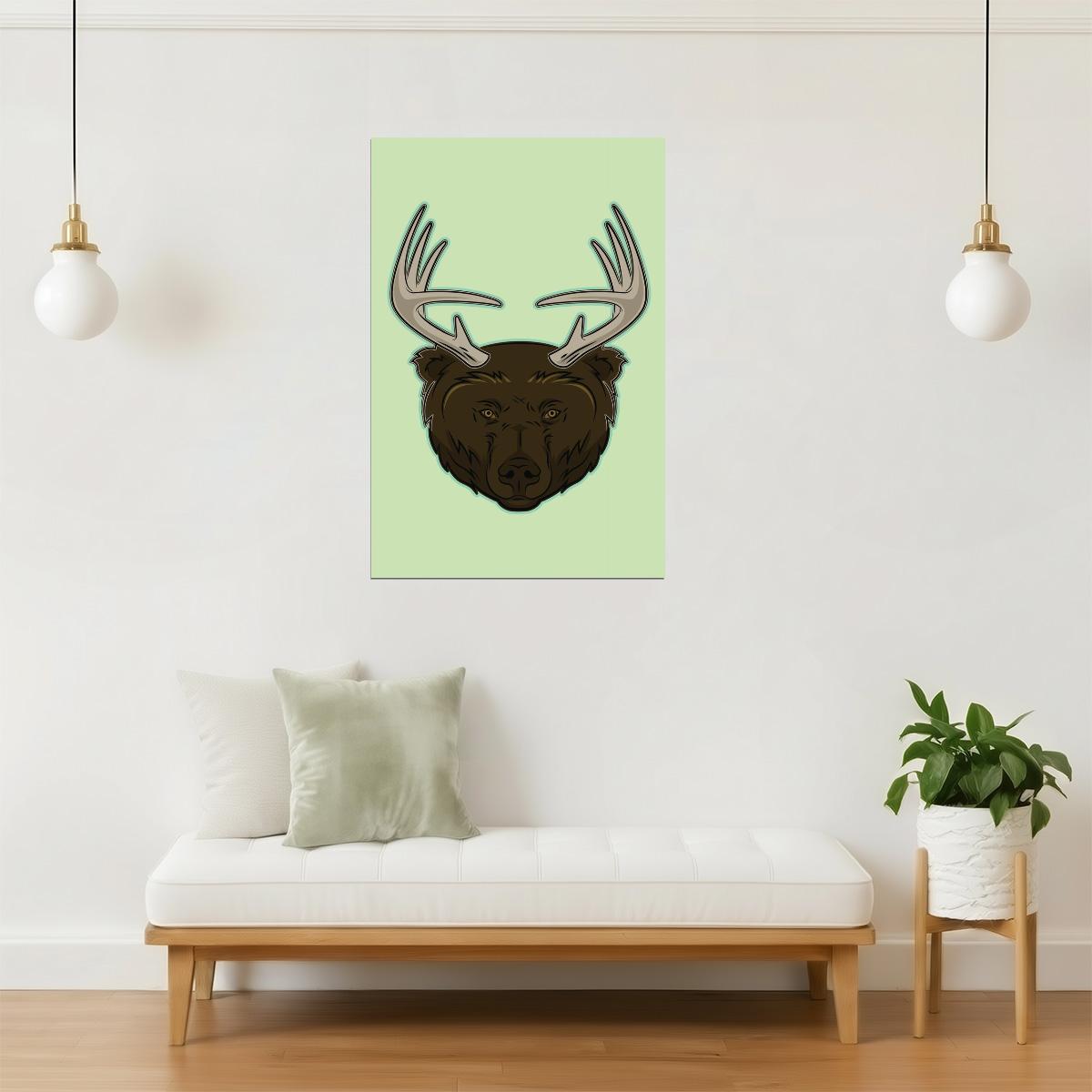 Deer Bear Beer Funny Poster | Pun Illustration | Cabin & Bar Wall Art