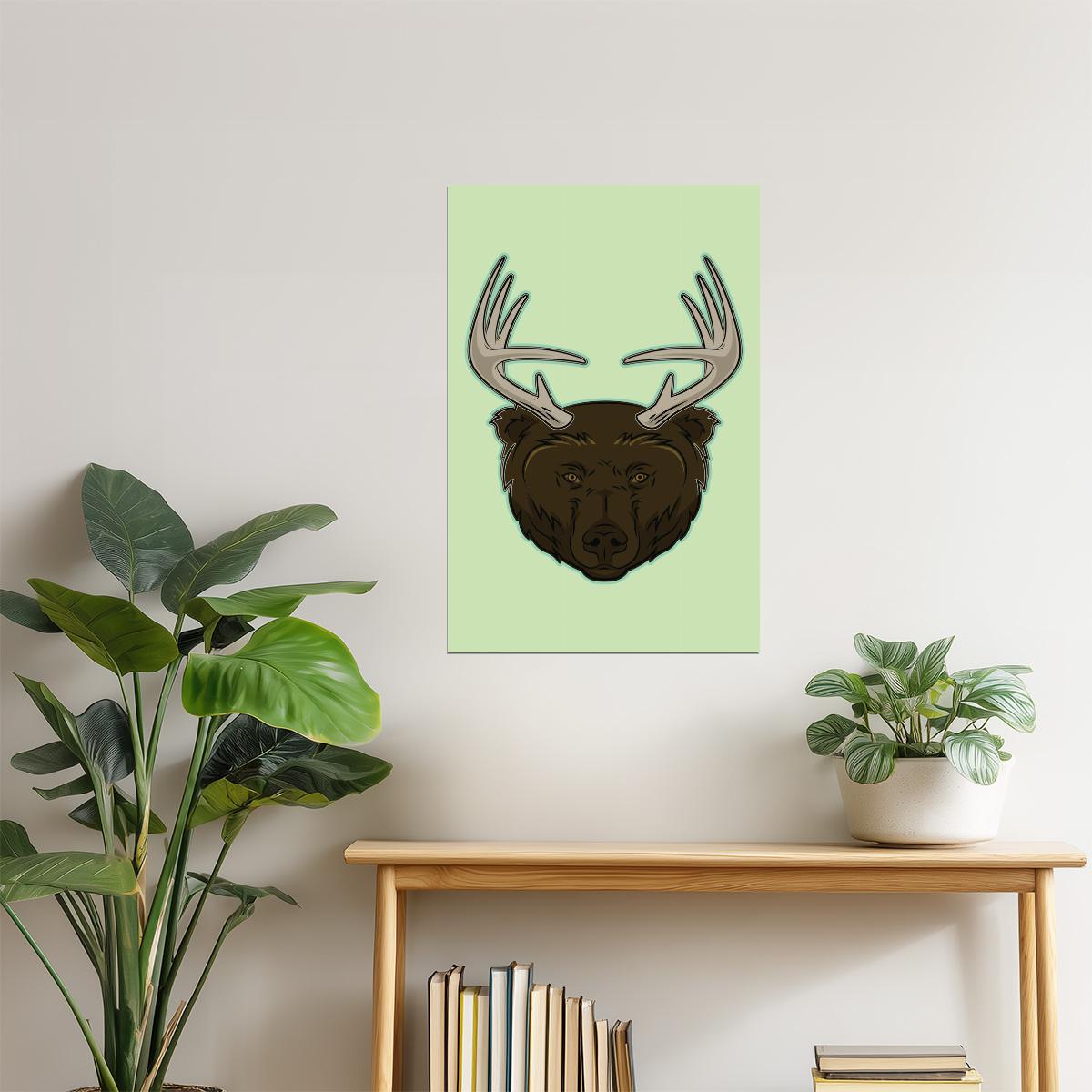 Deer Bear Beer Funny Poster | Pun Illustration | Cabin & Bar Wall Art