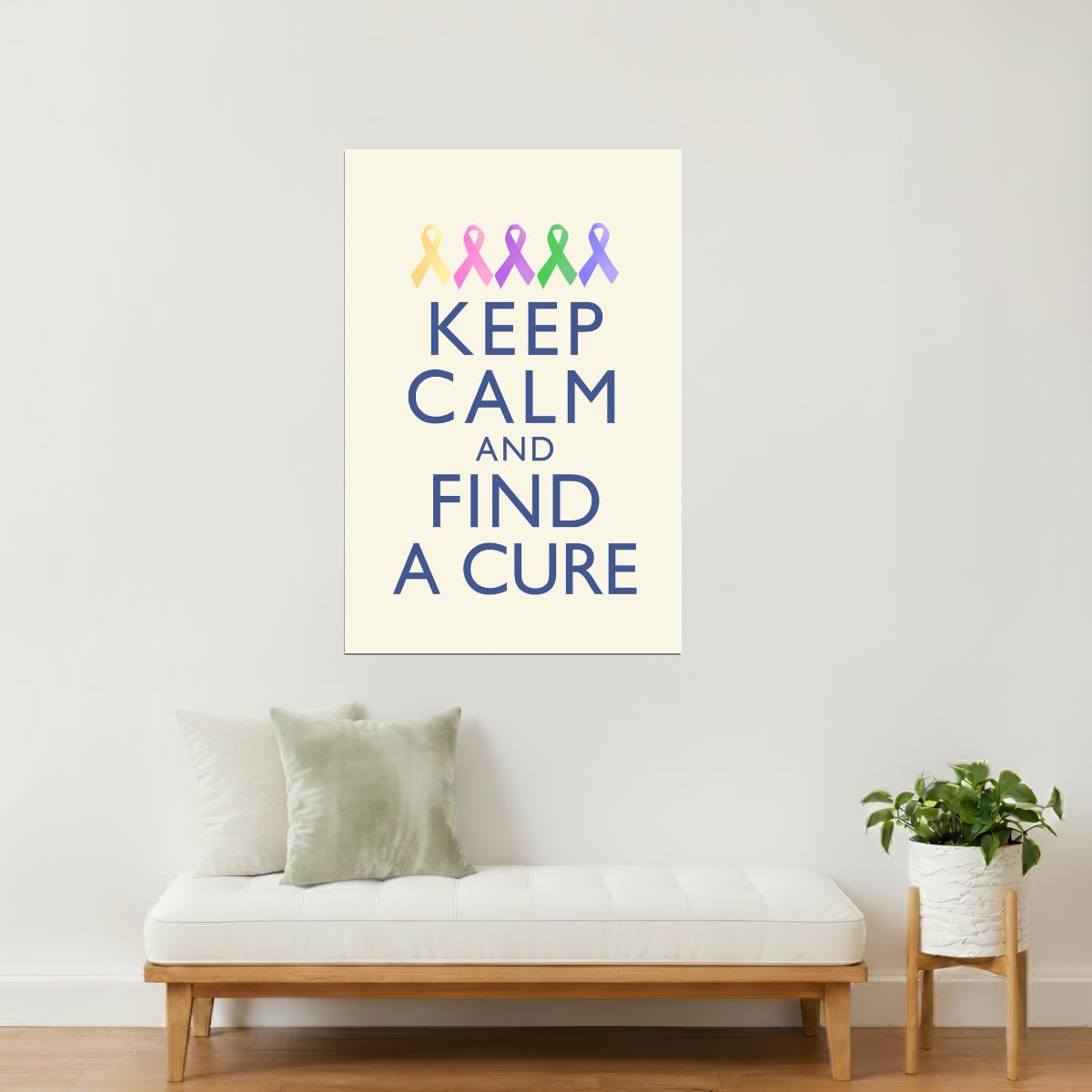 Keep Calm and Find a Cure | Breast Cancer Awareness Motivational Poster