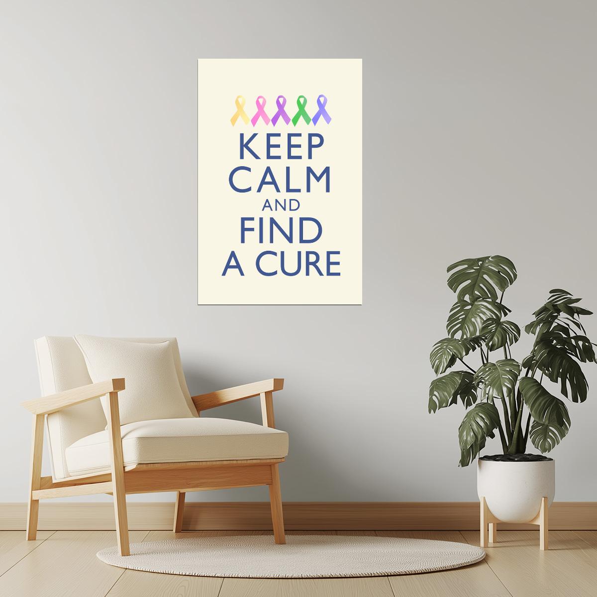 Keep Calm and Find a Cure | Breast Cancer Awareness Motivational Poster