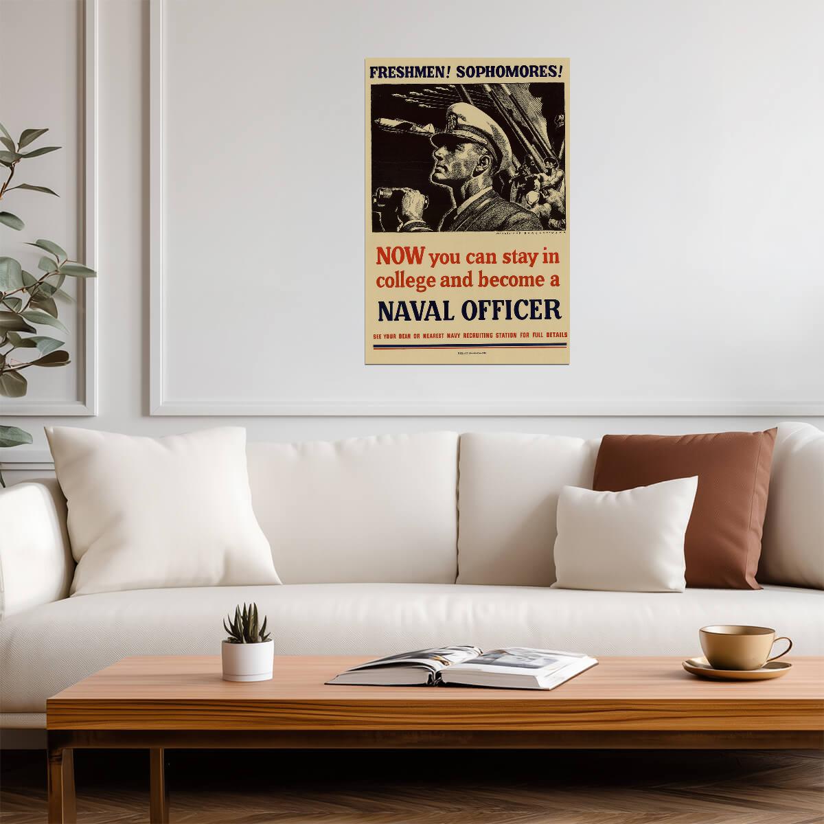 "Become a Naval Officer" | WWII Recruitment Poster | Vintage US Navy Propaganda - Vintage & Retro Poster