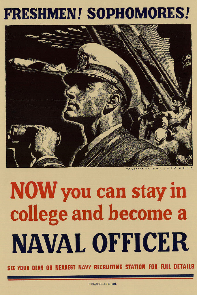 "Become a Naval Officer" | WWII Recruitment Poster | Vintage US Navy Propaganda - Vintage & Retro Poster