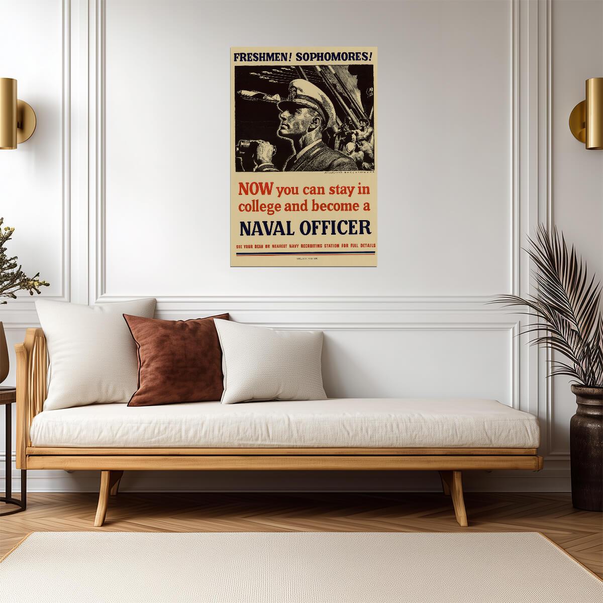 "Become a Naval Officer" | WWII Recruitment Poster | Vintage US Navy Propaganda - Vintage & Retro Poster