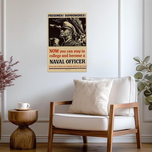 "Become a Naval Officer" | WWII Recruitment Poster | Vintage US Navy Propaganda - Vintage & Retro Poster