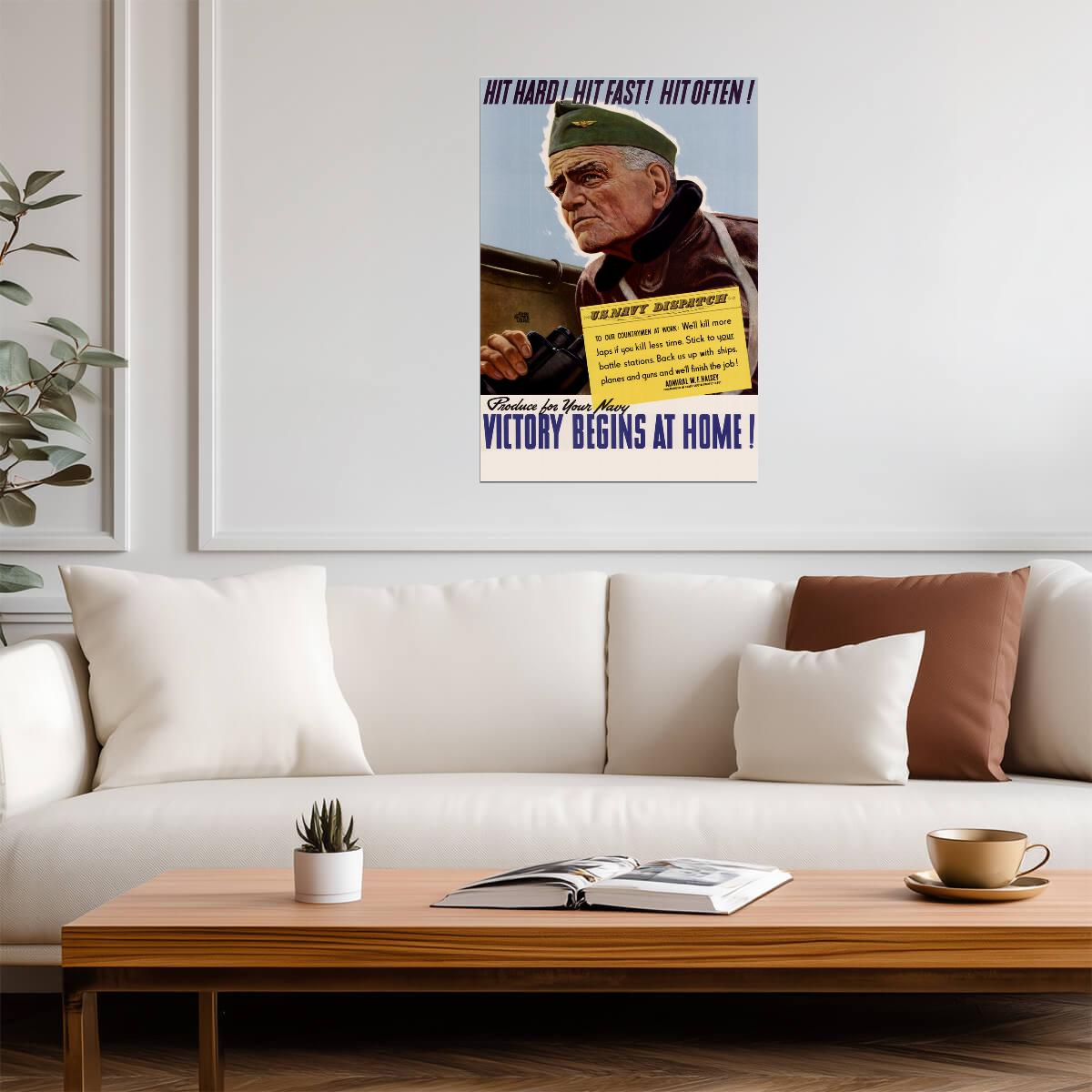 "Victory Begins At Home!" | WWII Propaganda Poster | Vintage War Effort Art - Vintage & Retro Poster