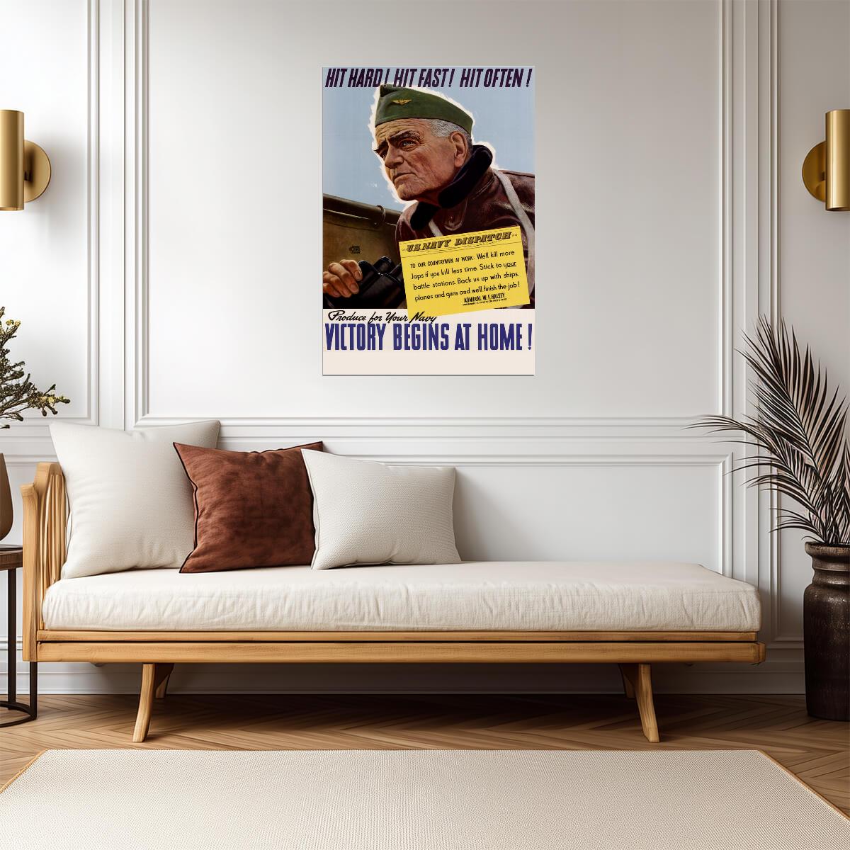 "Victory Begins At Home!" | WWII Propaganda Poster | Vintage War Effort Art - Vintage & Retro Poster