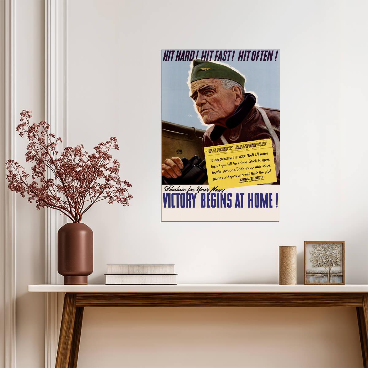 "Victory Begins At Home!" | WWII Propaganda Poster | Vintage War Effort Art - Vintage & Retro Poster