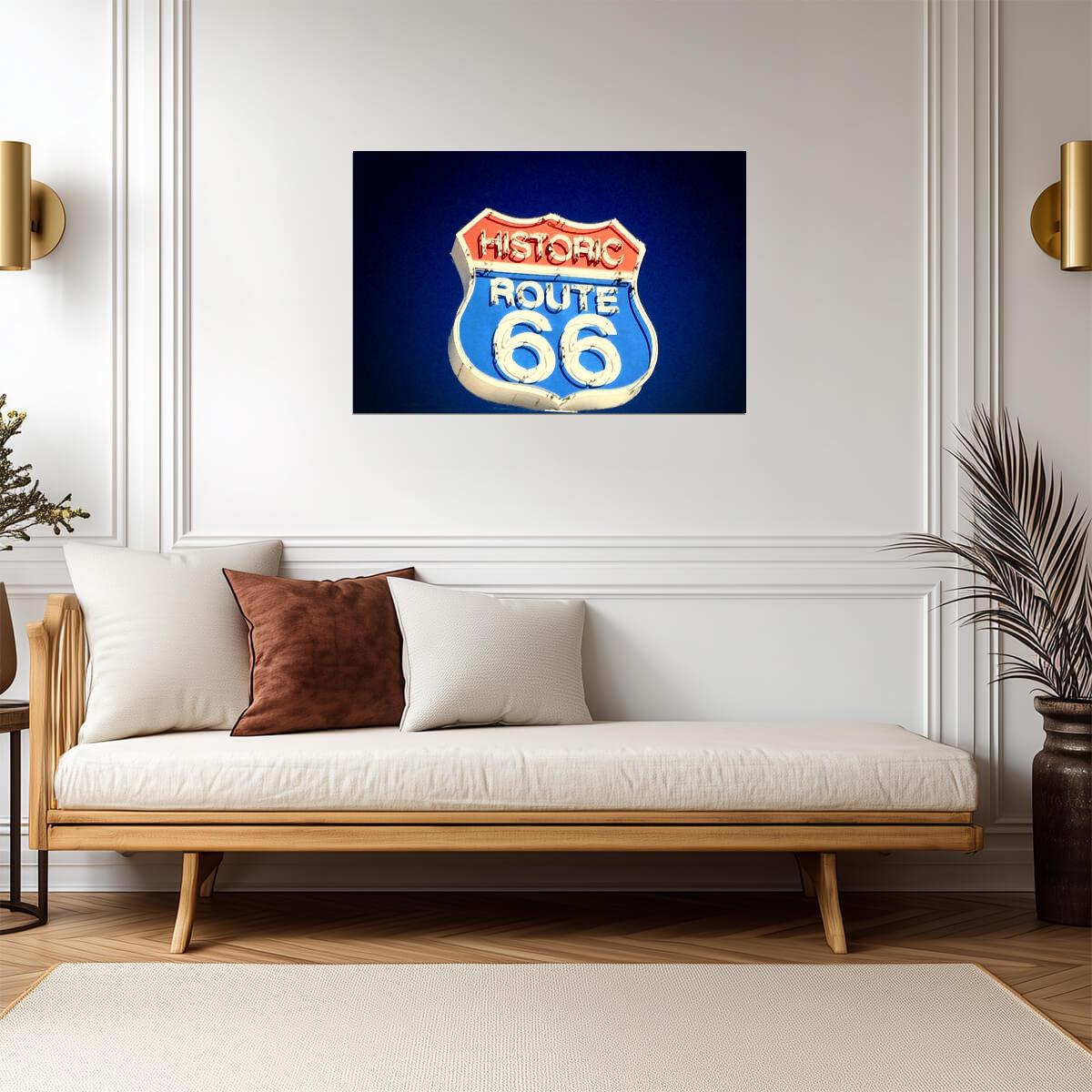 Historic Route 66 Neon Sign | Vintage Americana Poster | Retro Highway Art - Type & Quotes Poster