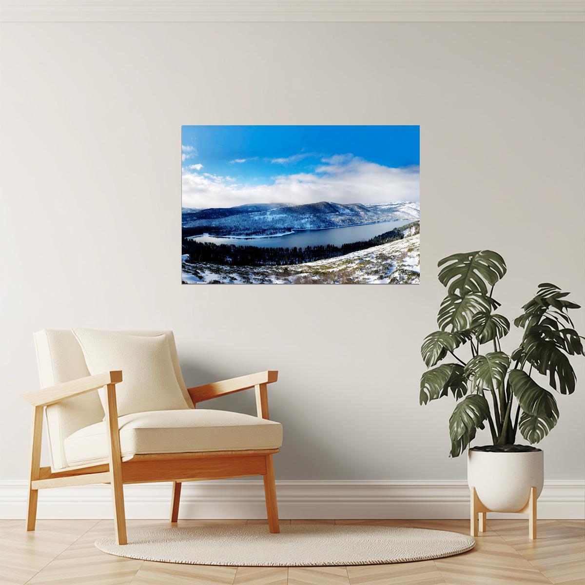Donner Lake Winter Snow Poster | Tahoe Mountain Photography | Landscape Wall Art