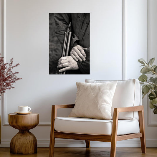 Hunter Holding a Shotgun | Vintage Black and White Photo | Hunting Lifestyle Poster - Vintage & Retro Poster