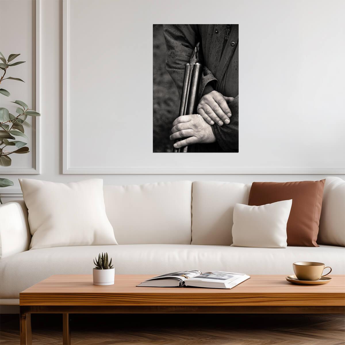 Hunter Holding a Shotgun | Vintage Black and White Photo | Hunting Lifestyle Poster - Vintage & Retro Poster