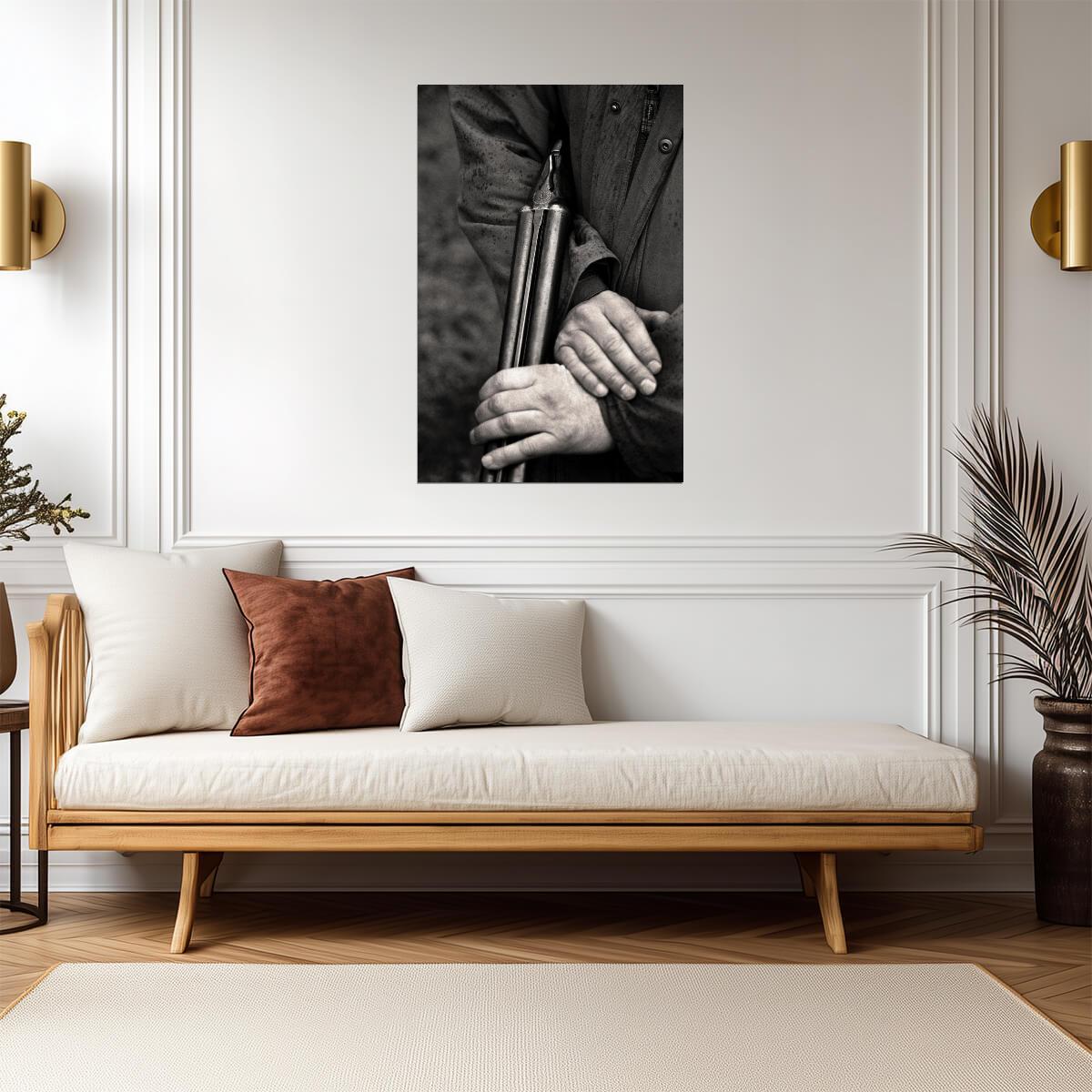 Hunter Holding a Shotgun | Vintage Black and White Photo | Hunting Lifestyle Poster - Vintage & Retro Poster