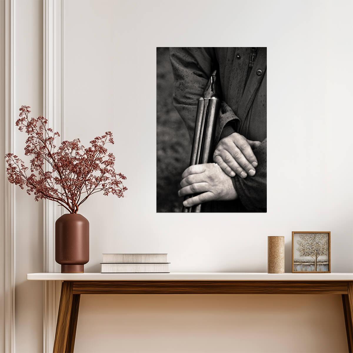 Hunter Holding a Shotgun | Vintage Black and White Photo | Hunting Lifestyle Poster - Vintage & Retro Poster