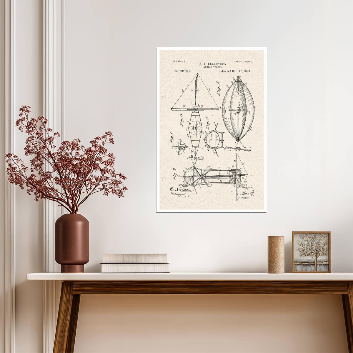 Steampunk Aerial Vessel Patent | Fictional Airship Diagram | Fantasy Art Poster - Vintage & Retro Poster