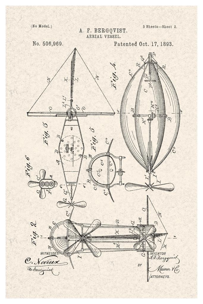 Steampunk Aerial Vessel Patent | Fictional Airship Diagram | Fantasy Art Poster - Vintage & Retro Poster