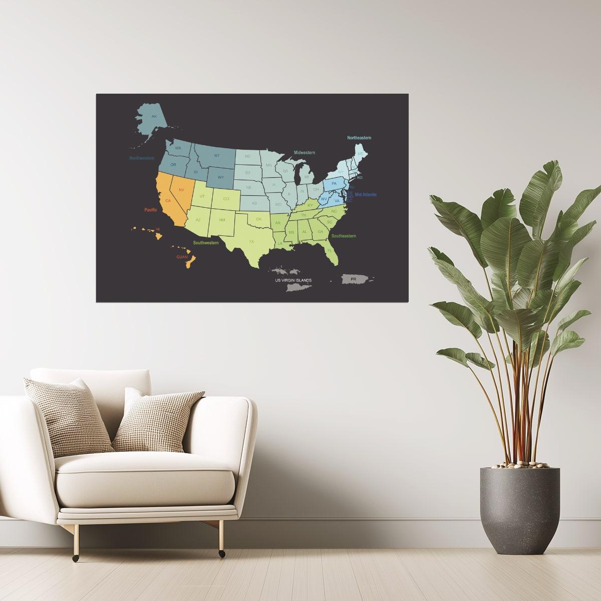 USA Map | United States and Territories Classroom Reference Map Poster