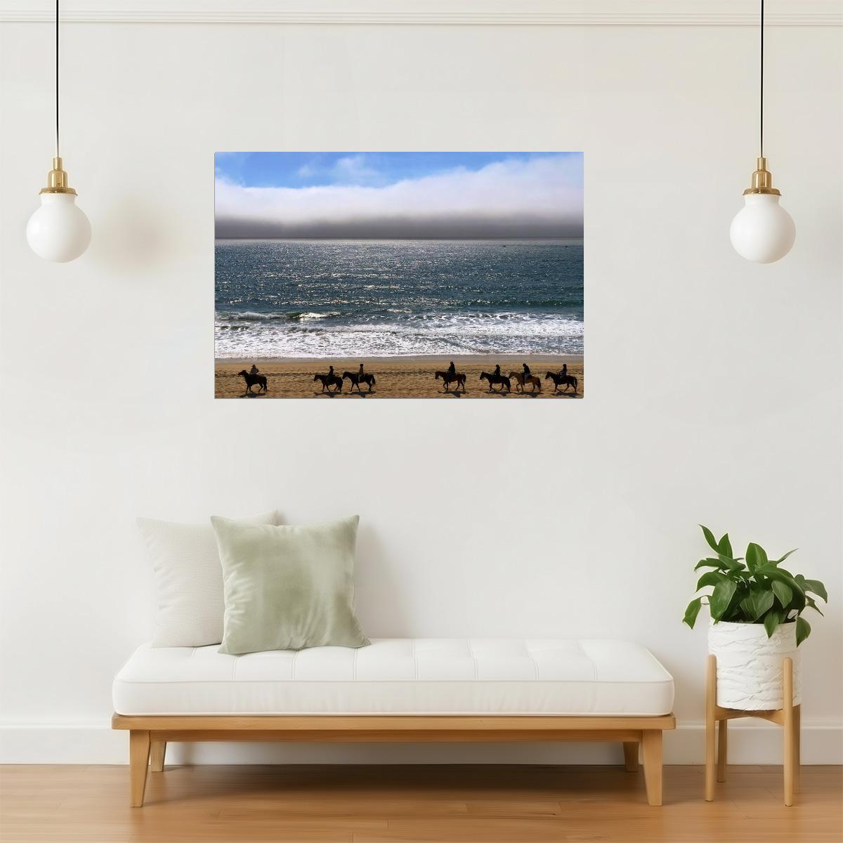 Horseback Rider on Beach Poster | Half Moon Bay California Photography | Coastal Wall Art