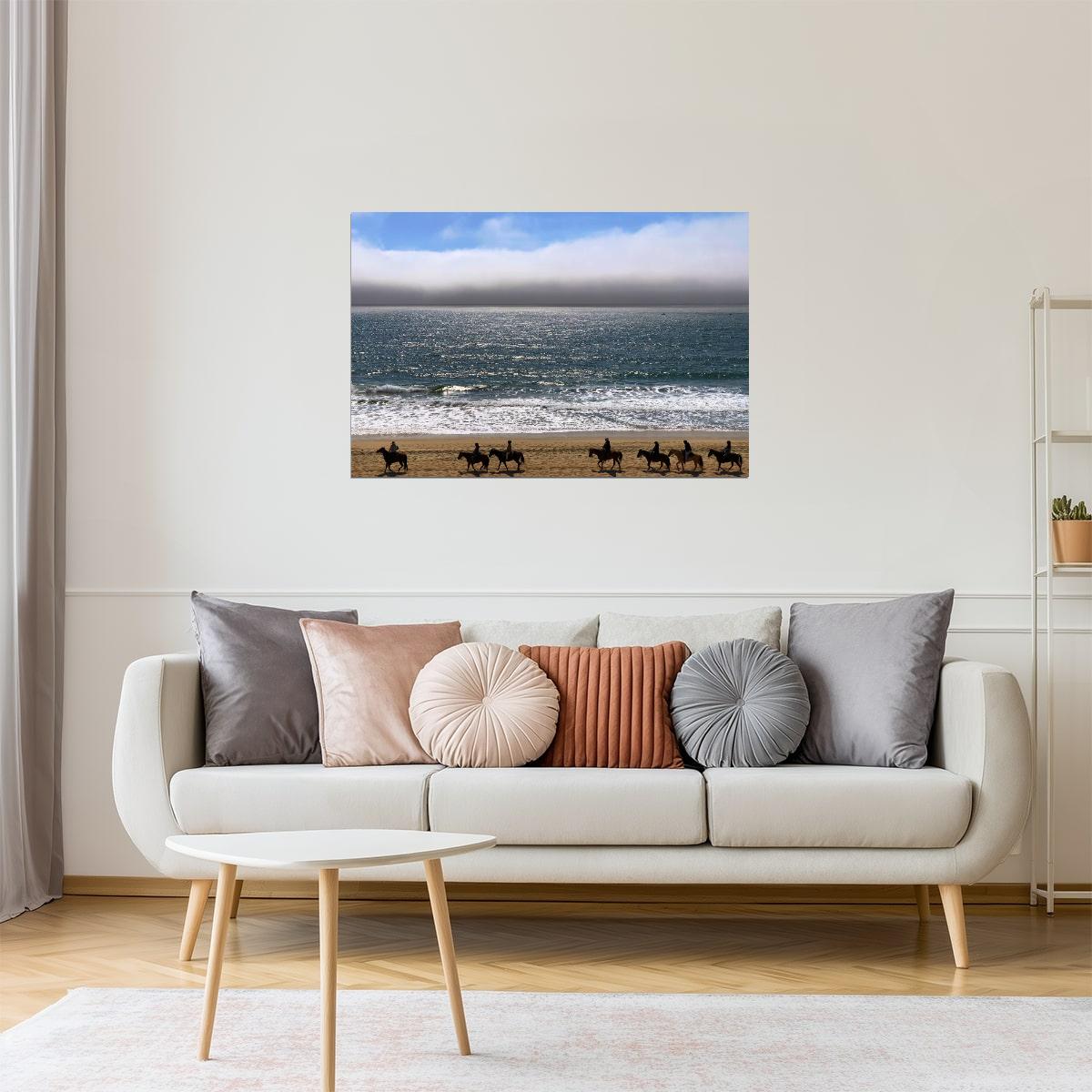 Horseback Rider on Beach Poster | Half Moon Bay California Photography | Coastal Wall Art