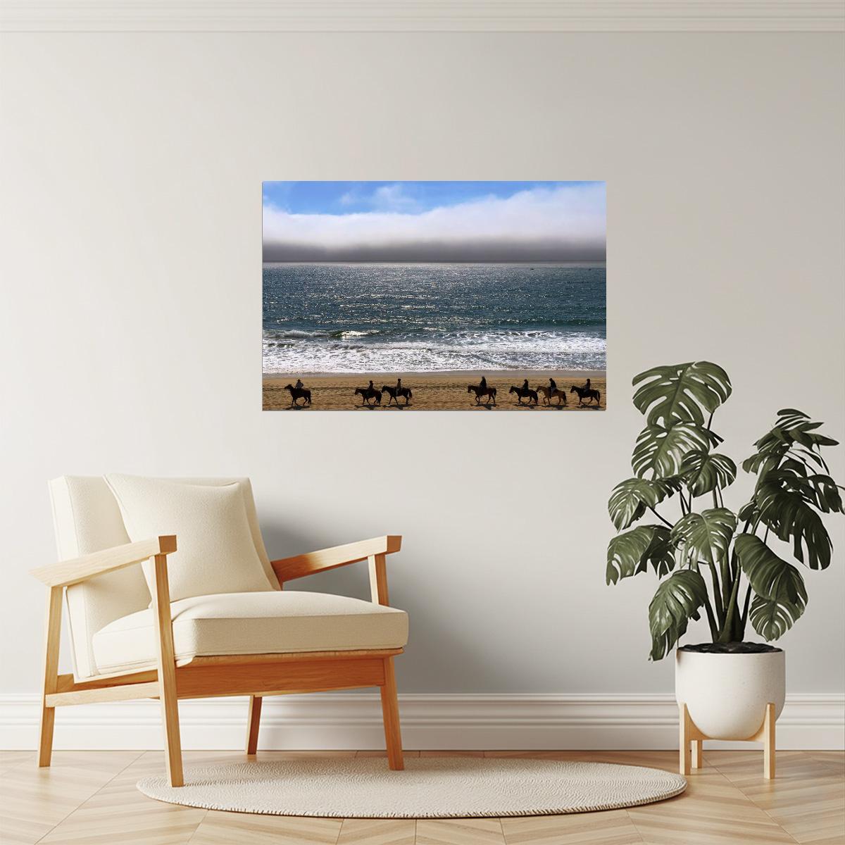Horseback Rider on Beach Poster | Half Moon Bay California Photography | Coastal Wall Art