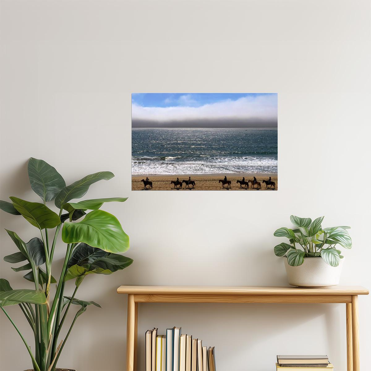 Horseback Rider on Beach Poster | Half Moon Bay California Photography | Coastal Wall Art