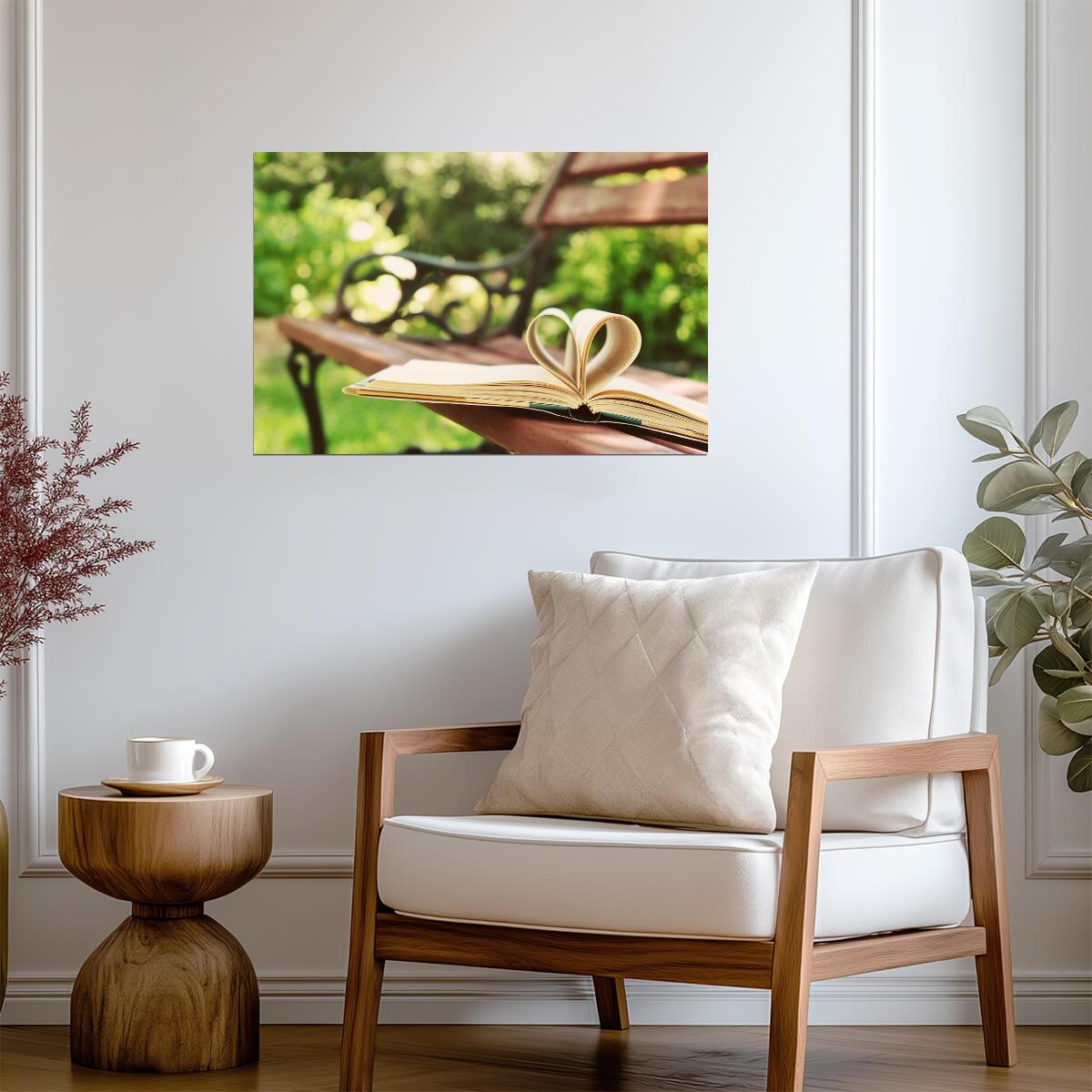 Book With Heart-Shaped Pages on a Bench | Romantic Photography | Book Lover Poster - Photography Poster