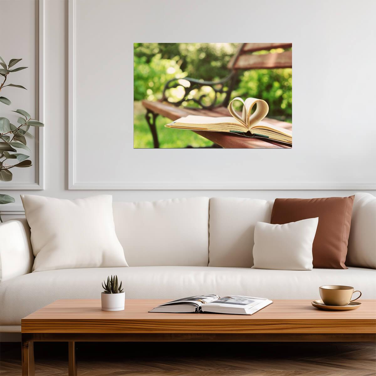 Book With Heart-Shaped Pages on a Bench | Romantic Photography | Book Lover Poster - Photography Poster