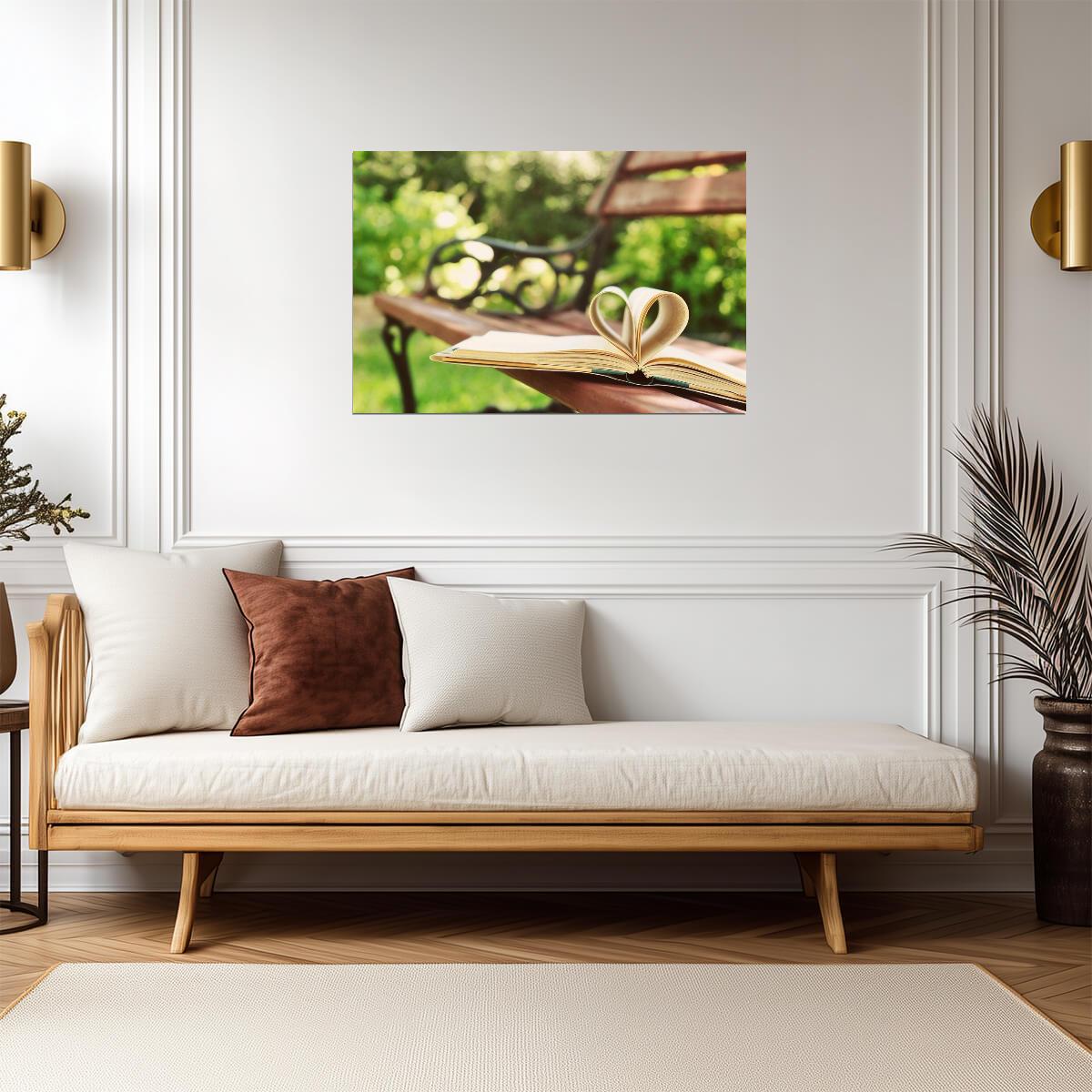Book With Heart-Shaped Pages on a Bench | Romantic Photography | Book Lover Poster - Photography Poster