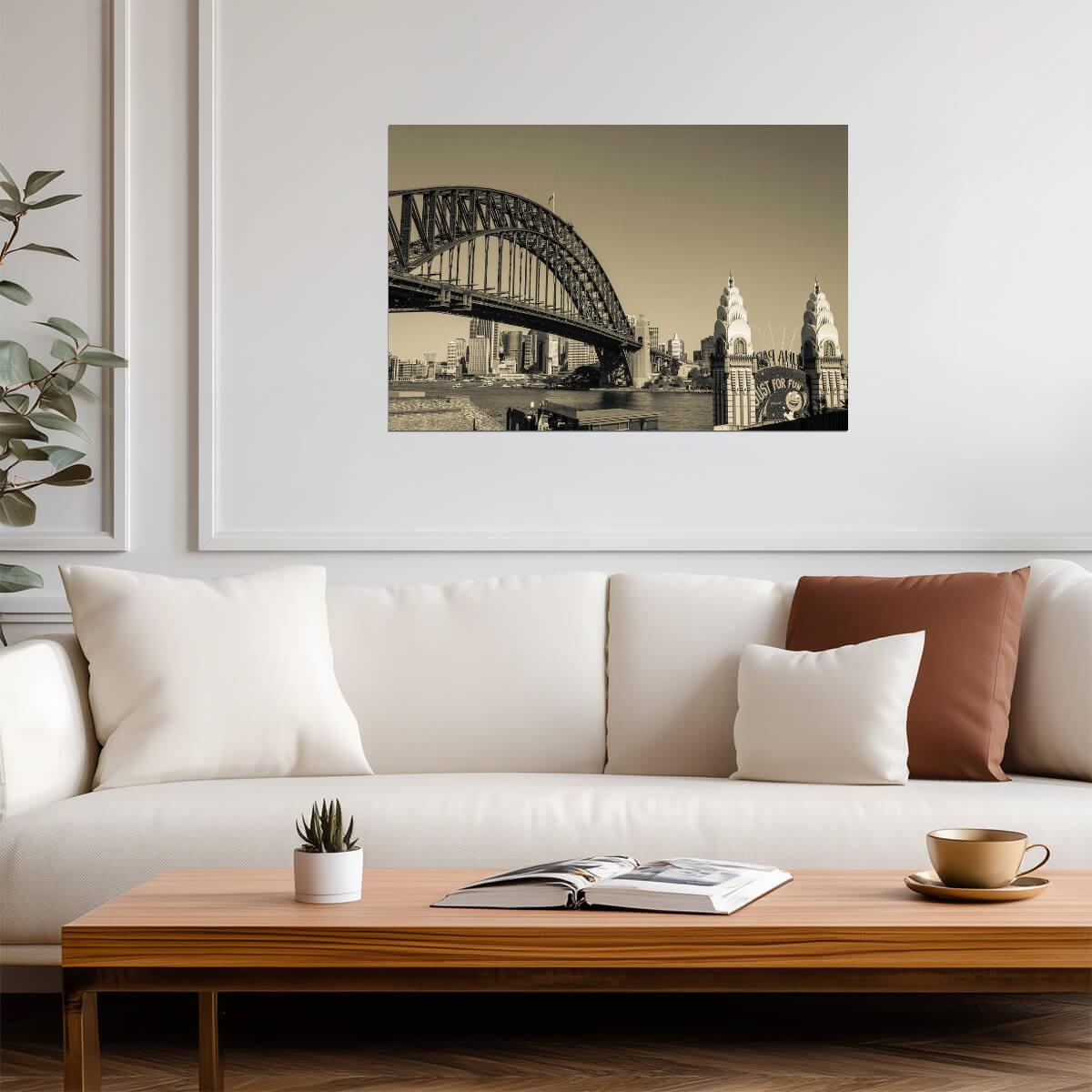 Sydney Harbour Bridge | Black and White Photography | Australia Landmark Poster - Vintage & Retro Poster