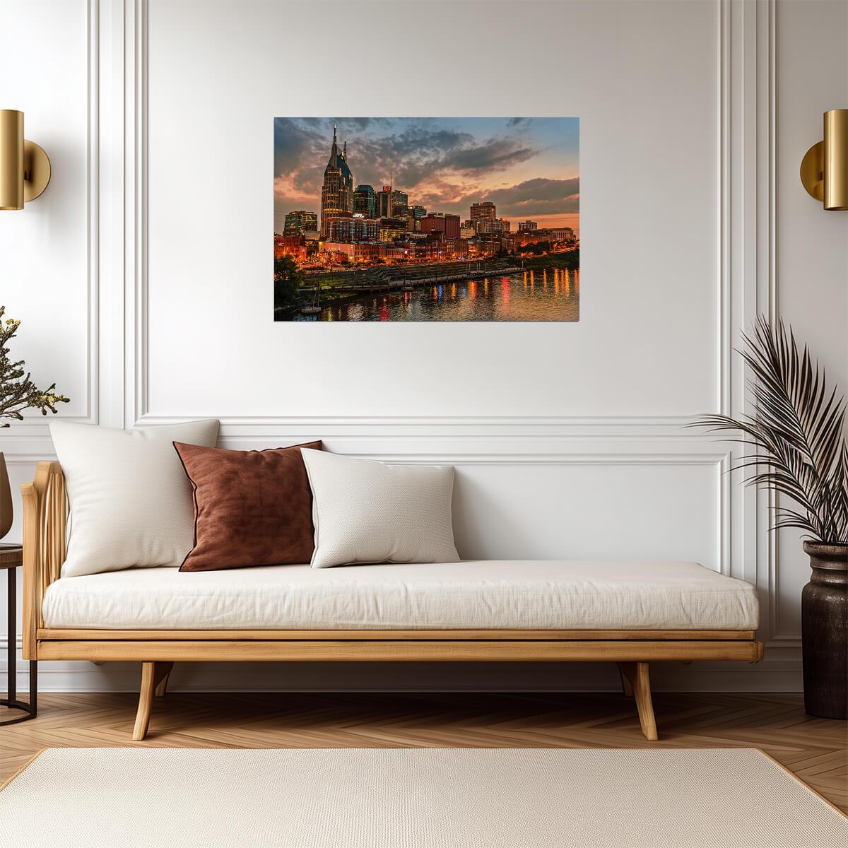 Nashville Tennessee Skyline and Cumberland River | Cityscape Photography Poster - Photography Poster