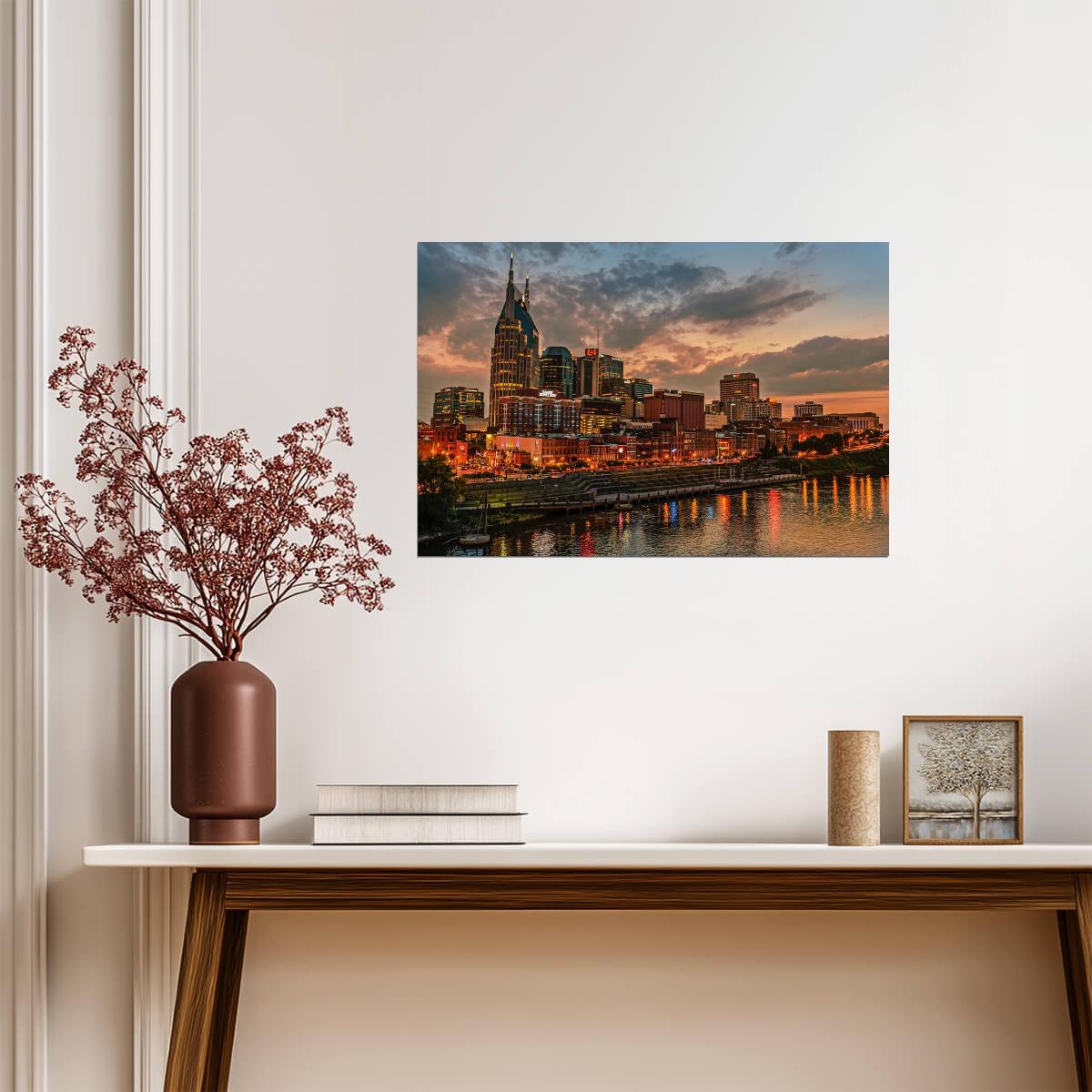 Nashville Tennessee Skyline and Cumberland River | Cityscape Photography Poster - Photography Poster