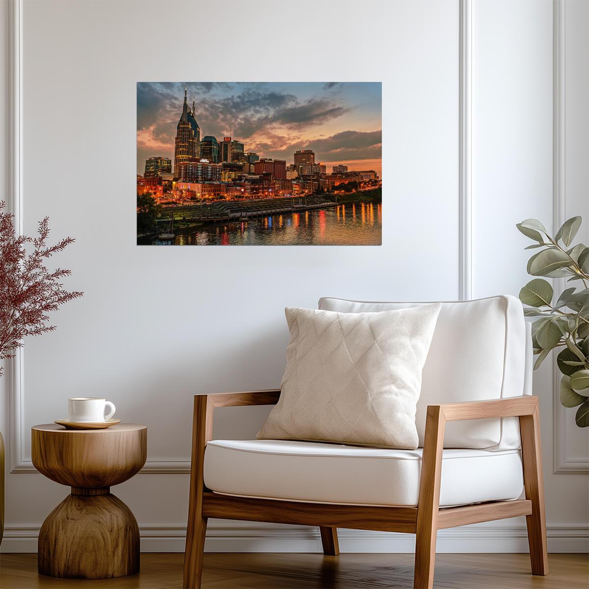 Nashville Tennessee Skyline and Cumberland River | Cityscape Photography Poster - Photography Poster