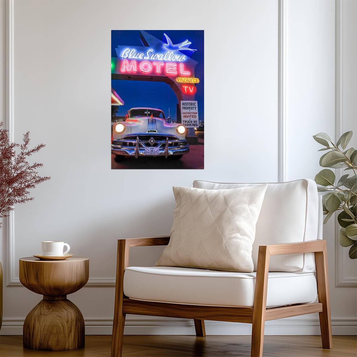 Vintage Pontiac at a Motel at Night | Retro Car Photography | Americana Poster - Photography Poster