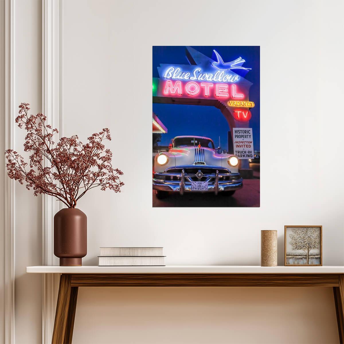 Vintage Pontiac at a Motel at Night | Retro Car Photography | Americana Poster - Photography Poster