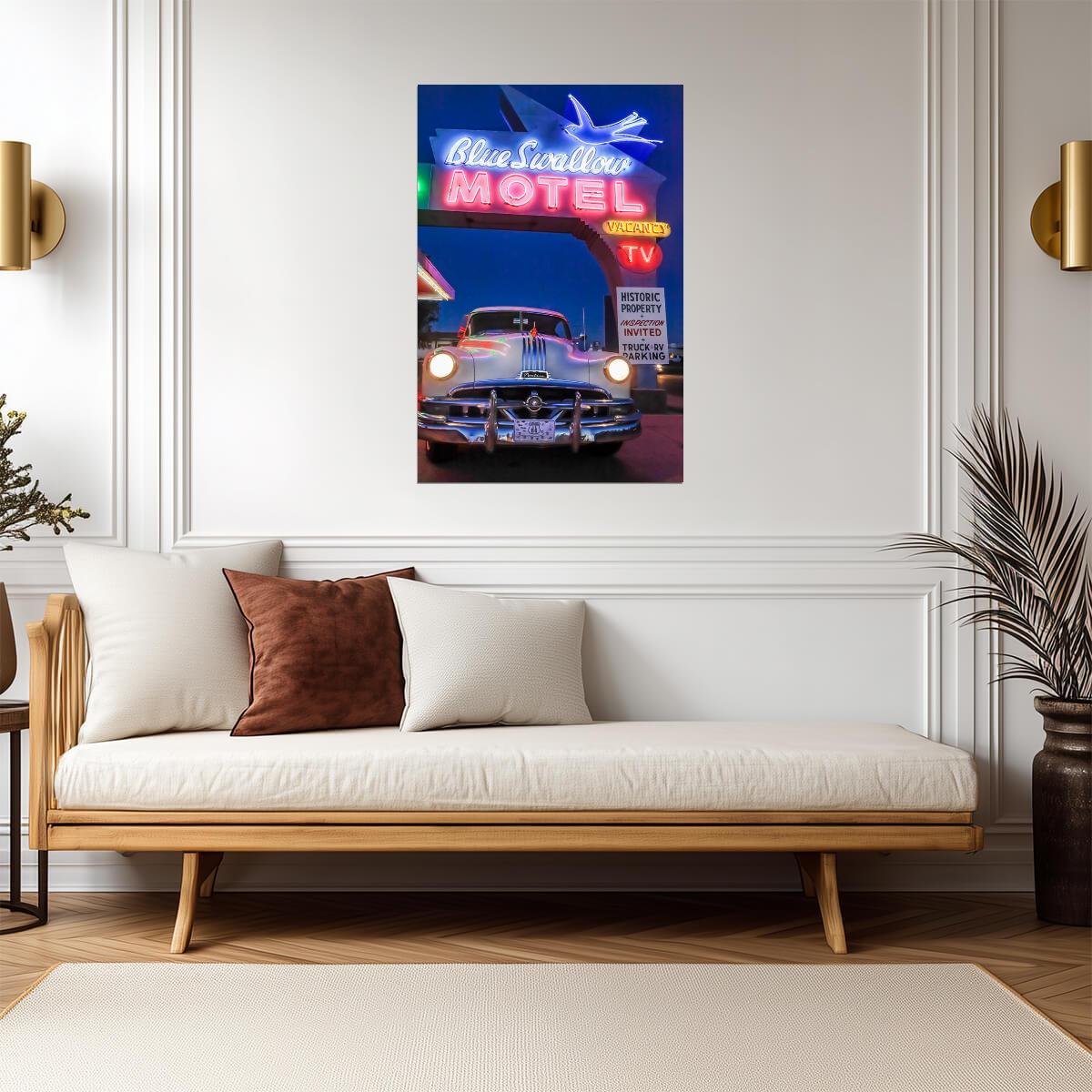 Vintage Pontiac at a Motel at Night | Retro Car Photography | Americana Poster - Photography Poster