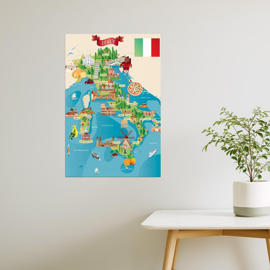 Italy Map | Illustrated Tourist Destinations Map Poster