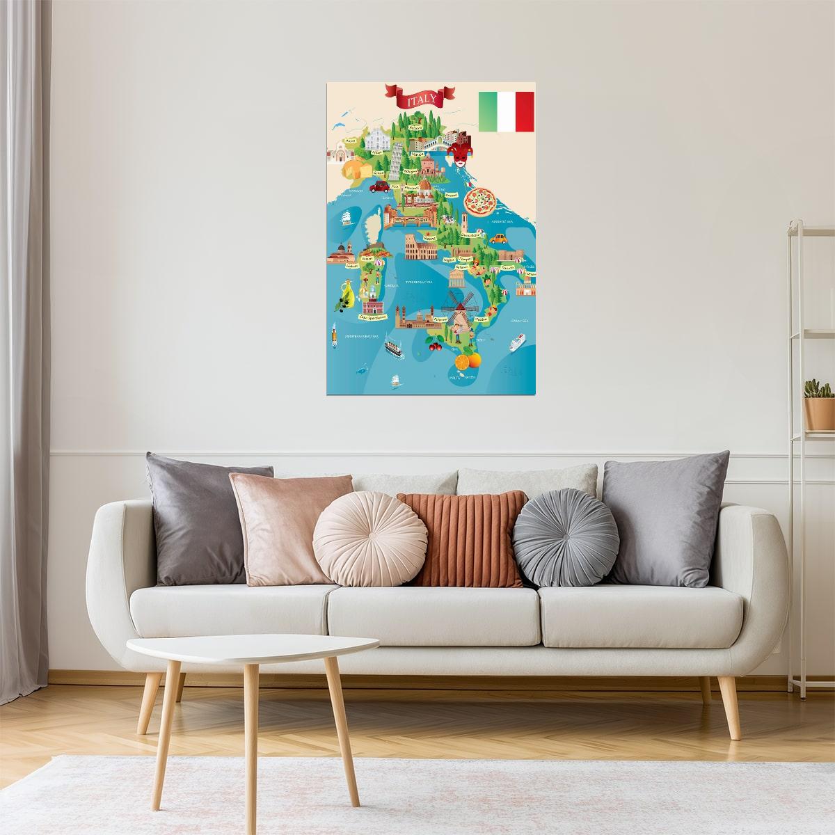 Italy Map | Illustrated Tourist Destinations Map Poster