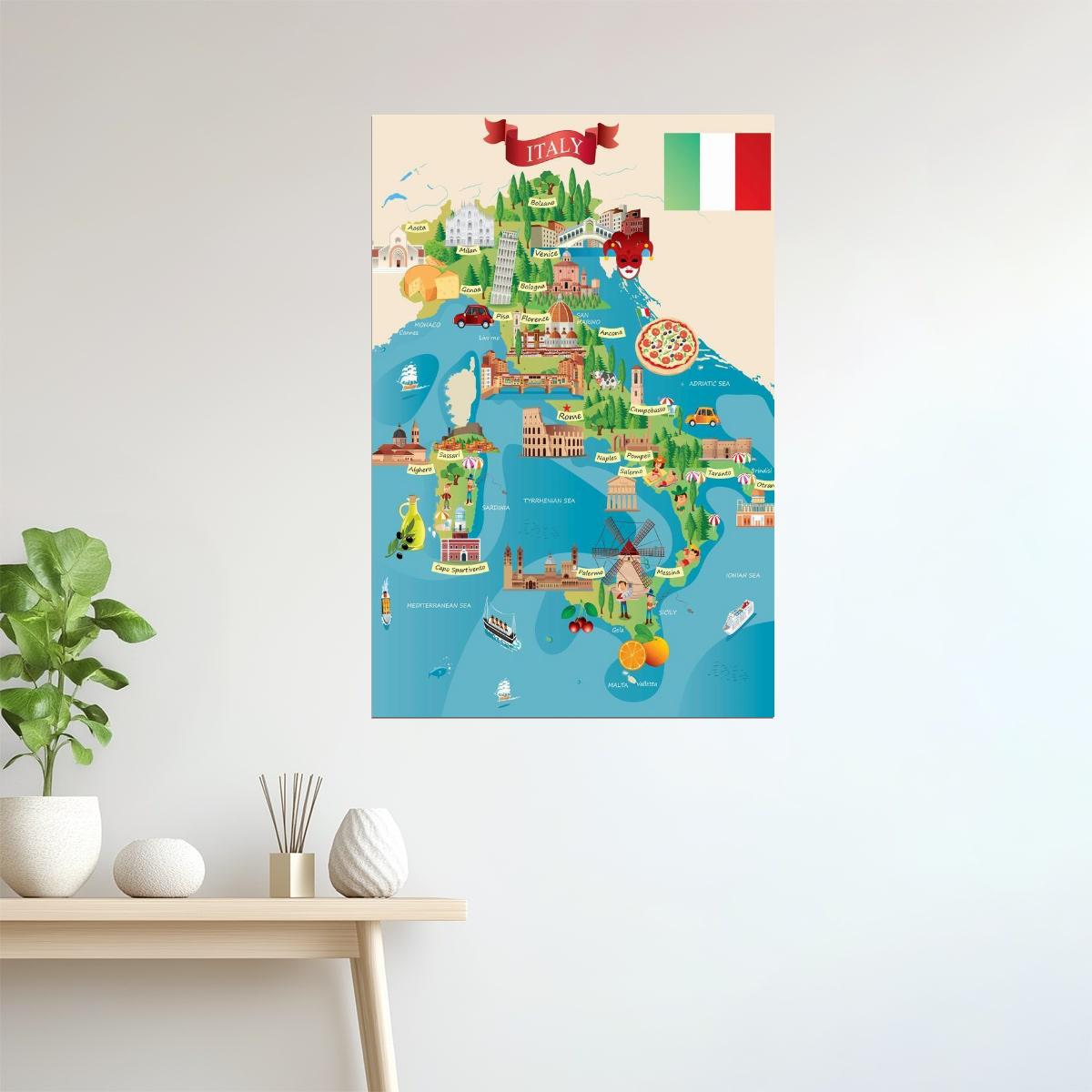 Italy Map | Illustrated Tourist Destinations Map Poster