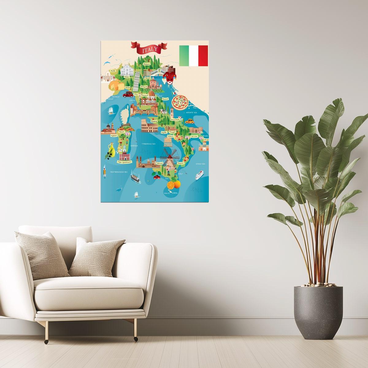 Italy Map | Illustrated Tourist Destinations Map Poster