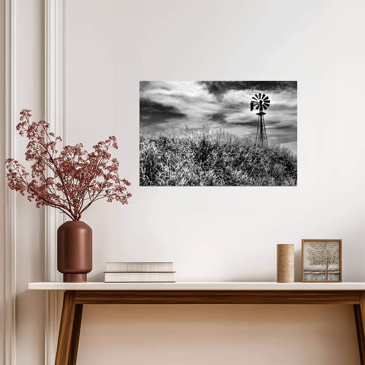 Timeless Windmill in Texas Hill Country | Black and White Rural Photography | Rustic Poster - Vintage & Retro Poster